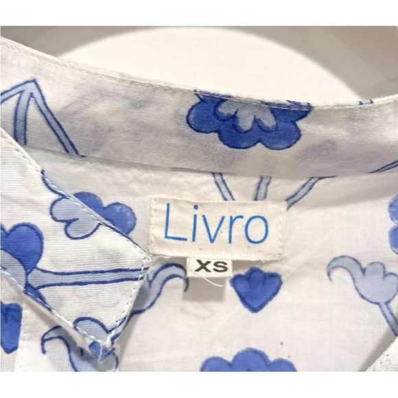 Livro Kurta Dress Cover Up Blue Spring Size XS Floral Long Sleeve V Neck - Picture 5 of 6